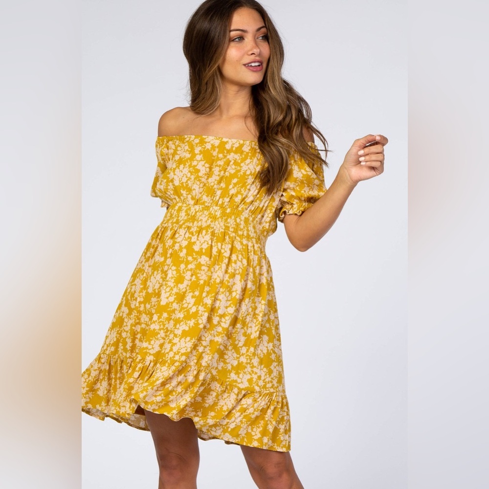 Pinkblush floral mustard dress nwot